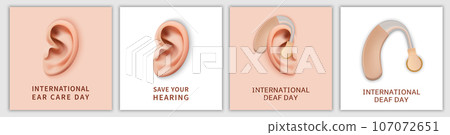 International Deaf Day hear world banner concept set. Realistic illustration of 4 International Deaf Day hear world vector banner concepts for web 107072651