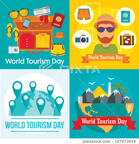 World Tourism Day travel baggage banner concept set. Flat illustration of 4 World Tourism Day travel baggage vector banner concepts for web 107072659