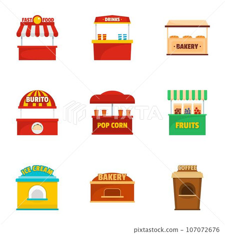 Holiday shop icons set. Cartoon set of 9 holiday shop vector icons for web isolated on white background 107072676