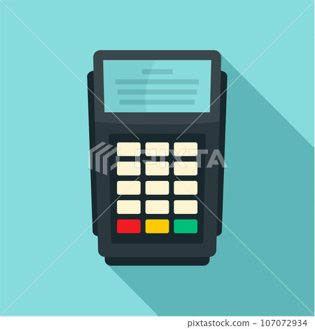 Pos bank payment terminal icon. Flat illustration of pos bank payment terminal vector icon for web design Pos bank payment terminal icon. Flat illustration of pos bank payment terminal vector icon for web design 107072934
