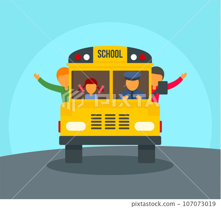 Kids in school bus background. Flat illustration of kids in school bus vector background for web design 107073019
