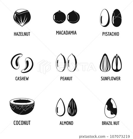 Peanut butter icons set. Simple set of 9 peanut butter vector icons for web isolated on white background Peanut butter icons set. Simple set of 9 peanut butter vector icons for web isolated on white background 107073219