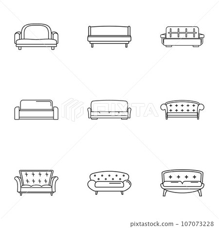 Sofa bed icons set. Outline set of 9 sofa bed vector icons for web isolated on white background 107073228