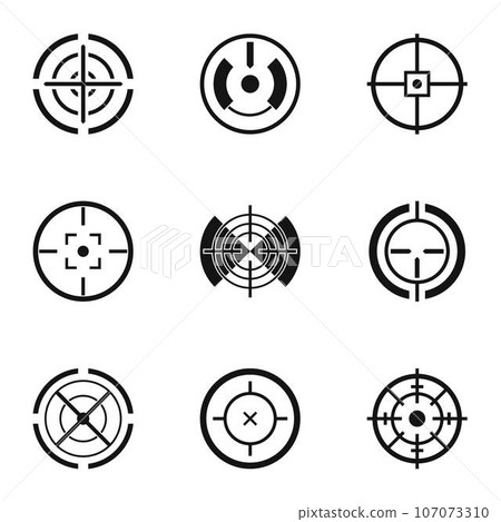 Aim shooting icons set. Simple set of 9 aim shooting vector icons for web isolated on white background 107073310