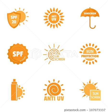 Dangerous sun icons set. Simple set of 9 dangerous sun vector icons for web isolated on white background Dangerous sun icons set. Simple set of 9 dangerous sun vector icons for web isolated on white background 107073337