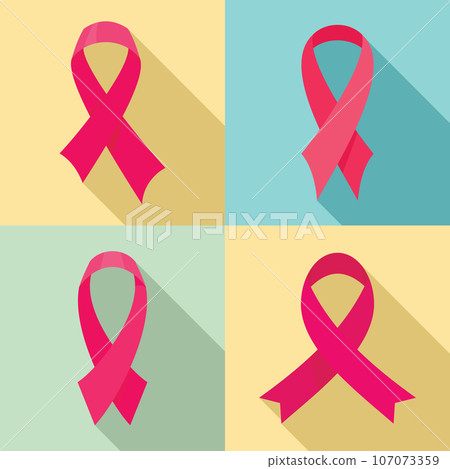 Set of pink ribbons for breast cancer awareness. Vector