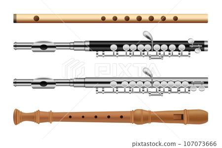 Flute musical instrument krishna music icons set. Flat illustration of 4 flute instrument krishna music vector icons for web 107073666