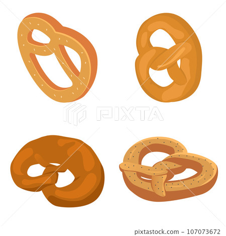 Pretzel sticks oktoberfest bagel bread icons set. Isometric illustration of 4 pretzel sticks oktoberfest bagel bread vector icons for web 107073672
