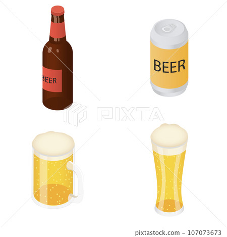 Beer bottles glass craft mug drinking cheers icons set. Isometric illustration of 4 beer bottles glass craft mug drinking cheers vector icons for web 107073673