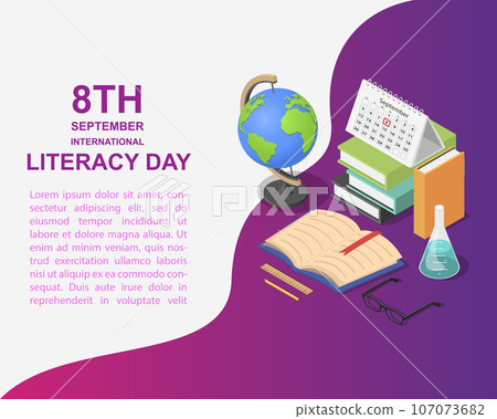 Literacy Day book science library banner concept. Isometric illustration of Literacy Day book science library vector banner for web 107073682