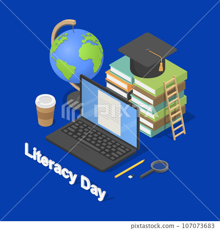 Literacy Day book international library banner concept. Isometric illustration of Literacy Day book international library vector banner for web 107073683