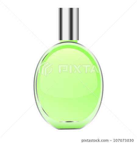 Green perfume bottle mockup. Realistic illustration of green perfume bottle vector mockup for web design isolated on white background 107073830