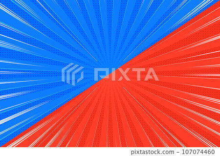 對角線劃分的藍色和紅色雙色集中線背景 107074460