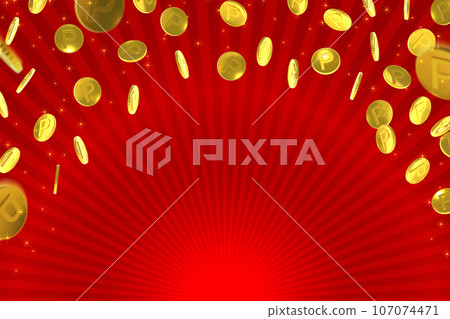 Red concentrated line background with point coins raining down Red concentrated line background with point coins raining down 107074471