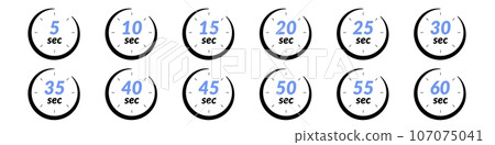 Digital stopwatch icon 30 and 60-second intervals, electronic countdown timer for minutes and seconds.Graphic circle face for reading, time management and tracking. Flat vector illustrations isolated Digital stopwatch icon 30 and 60-second intervals, electronic countdown timer for minutes and seconds.Graphic circle face for reading, time management and tracking. Flat vector illustrations isolated 107075041