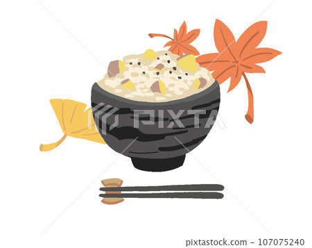 Autumn taste - simple hand-drawn style illustration of rice cooked with sweet potatoes 107075240