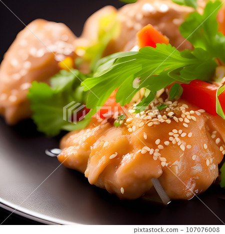 crispy fried sesame chicken in galbi sauce with pickled radish crispy fried sesame chicken in galbi sauce with pickled radish 107076008