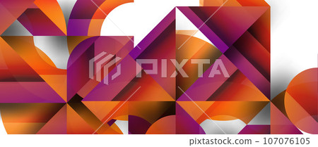 Geometric fusion - abstract harmony of triangles and circles in minimalist background design. Shapes and lines design for wallpaper, banner, background, landing page, wall art, invitation, prints 107076105