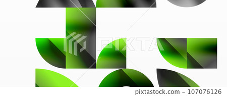 Geometric minimalism with triangles and circles. Blend of basic shapes creating serene, visually pleasing compositions. Wallpaper, banner, background, landing page, wall art, invitation, prints 107076126