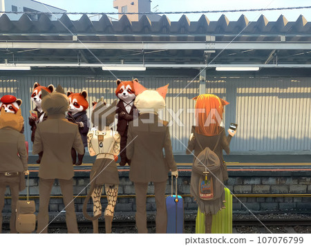 貓和小熊貓的通勤場景 107076799