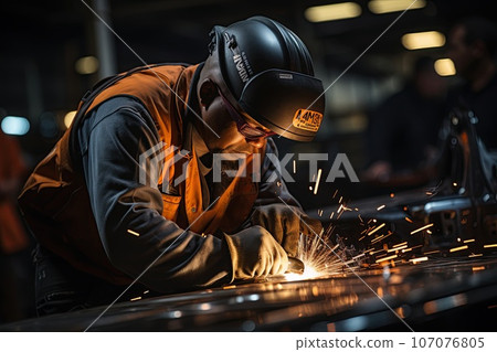 industrial steel welder in factory technical 107076805