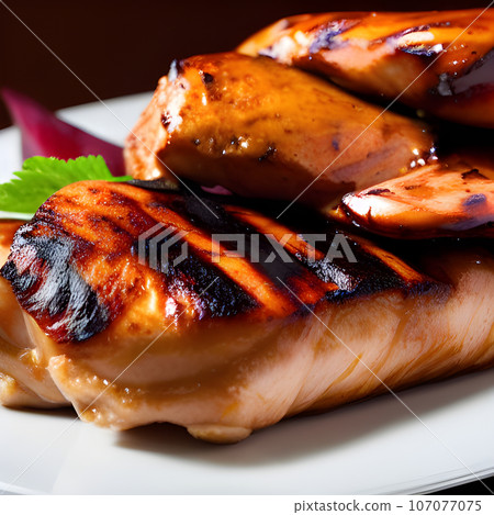 Grilled chicken chilli steak with roasted vegetable  107077075