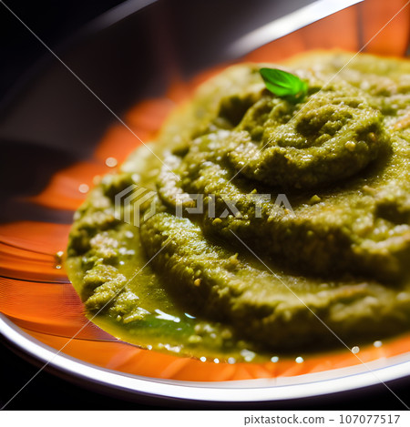 pesto alla genovese served on plate ingredients parmesan basil pine nuts pesto alla genovese served on plate ingredients parmesan basil pine nuts 107077517