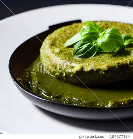 pesto alla genovese served on plate ingredients parmesan basil pine nuts pesto alla genovese served on plate ingredients parmesan basil pine nuts 107077524