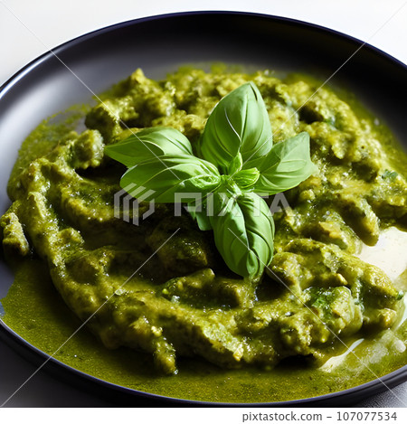 pesto alla genovese served on plate ingredients parmesan basil pine nuts pesto alla genovese served on plate ingredients parmesan basil pine nuts 107077534