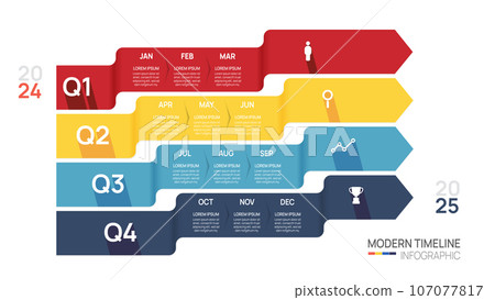 Business road map timeline infographic arrow template. Modern milestone element timeline diagram calendar and 4 quarter topics, vector infographics. Business road map timeline infographic arrow template. Modern milestone element timeline diagram calendar and 4 quarter topics, vector infographics. 107077817