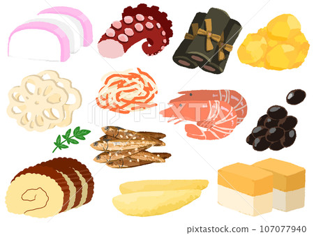 Illustration of New Year dishes Illustration of New Year dishes 107077940