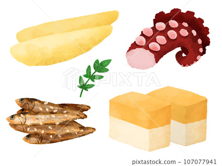 Osechi cuisine illustration hand-painted watercolor style Osechi cuisine illustration hand-painted watercolor style 107077941