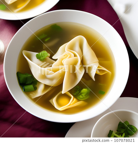 Shrimp dumplings with wonton soup delicious served on bowl 107078021