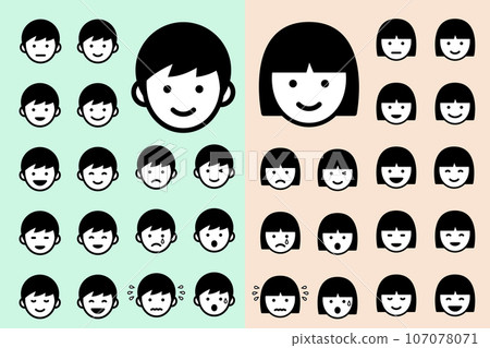 Male and female facial expression icon set Male and female facial expression icon set 107078071