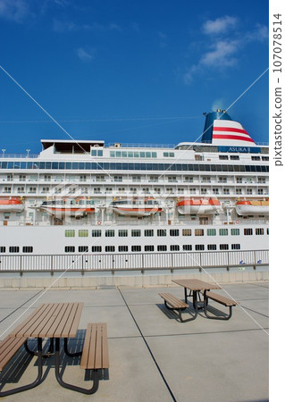 Luxury cruise ship Asuka II anchored at Sakaiyume Port Terminal Luxury cruise ship Asuka II anchored at Sakaiyume Port Terminal 107078514