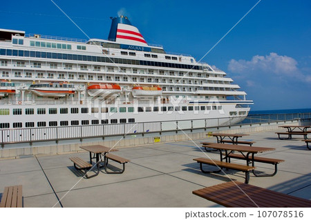 Luxury cruise ship Asuka II anchored at Sakaiyume Port Terminal Luxury cruise ship Asuka II anchored at Sakaiyume Port Terminal 107078516
