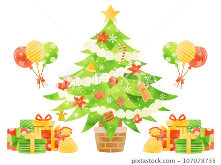 Illustration of colorful Christmas tree and presents 107078735