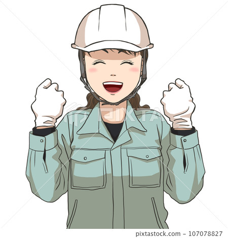 穿著工作服的積極進取的女性（戴著頭盔和手套） 107078827