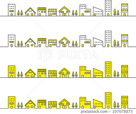 Simple cityscape line illustration yellow painted 107078873