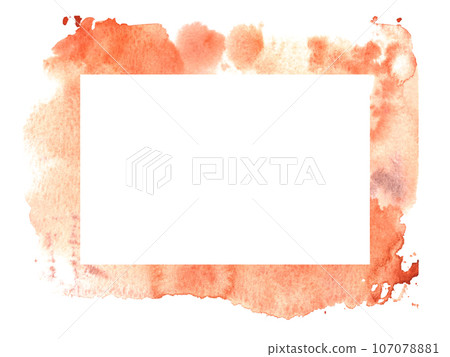 Fall abstract frame with watercolor orange stains with place for your text Hand painted illustration on white background. Autumn design for halloween, thanksgiving invitations, greeting cards, prints. 107078881