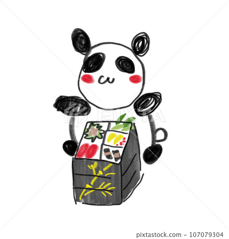 Illustration of osechi cuisine and loose panda Illustration of osechi cuisine and loose panda 107079304