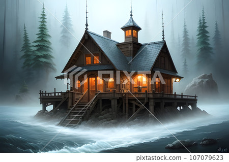 a Landscape Collection, house at costline a Landscape Collection, house at costline 107079623