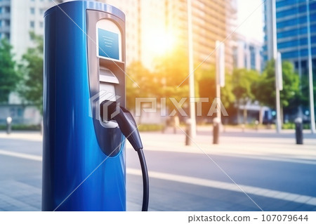 Automatic charging station for electric vehicles. Vertical photo. Automatic charging station for electric vehicles. Vertical photo. 107079644