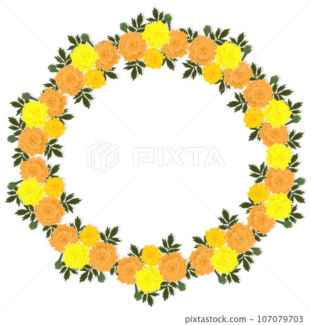 Marigold flowers wreath Isolated on a white background. Vector graphics. 107079703