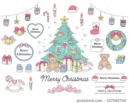 Vector illustration set of cute Christmas icons and frames 107080788