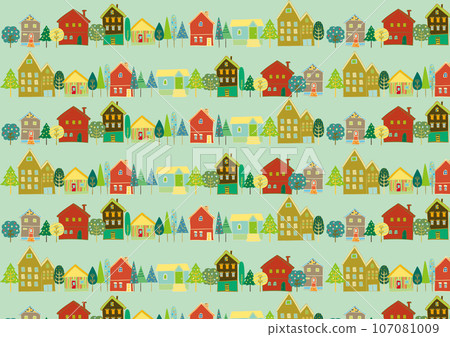 斯堪的納維亞風格的房屋和樹木景觀圖案 107081009