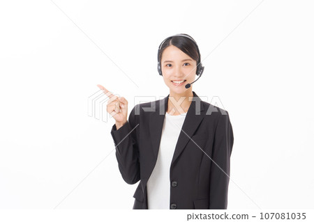 photo of a woman wearing a headset 107081035