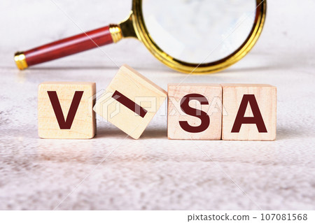 VISA a word written on wooden cubes 107081568
