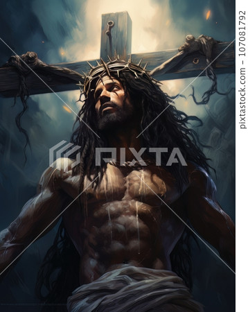 Crucifixion of African Jesus Christ on the cross AI Crucifixion of African Jesus Christ on the cross AI 107081792