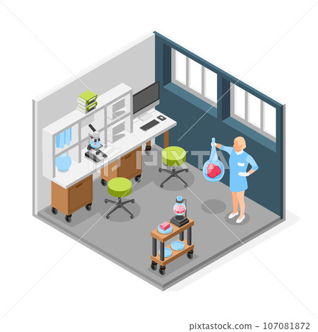 Artificial Grown Meat Lab Isometric Composition Artificial Grown Meat Lab Isometric Composition 107081872